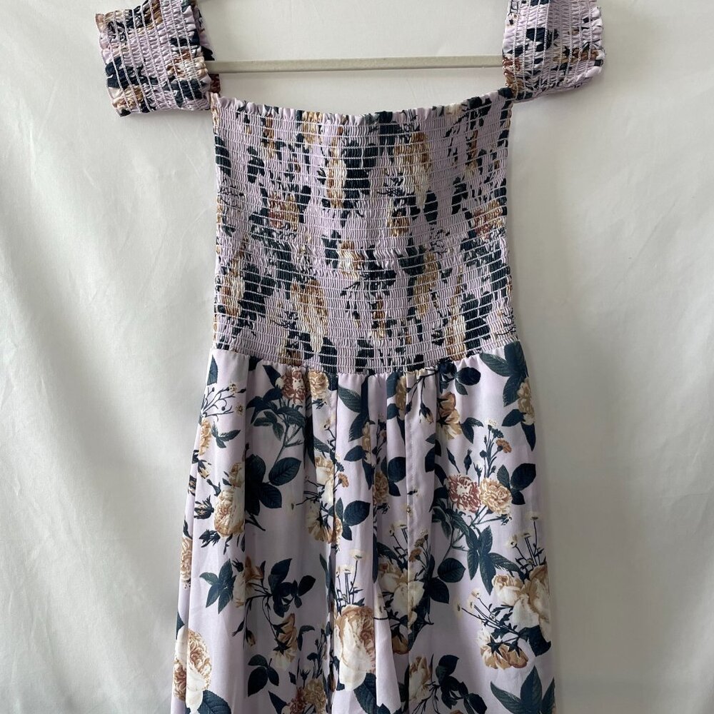 Altar'd State Womens Lavender Off The Shoulder Smocked Floral Maxi Romper Size S - Picture 3 of 11
